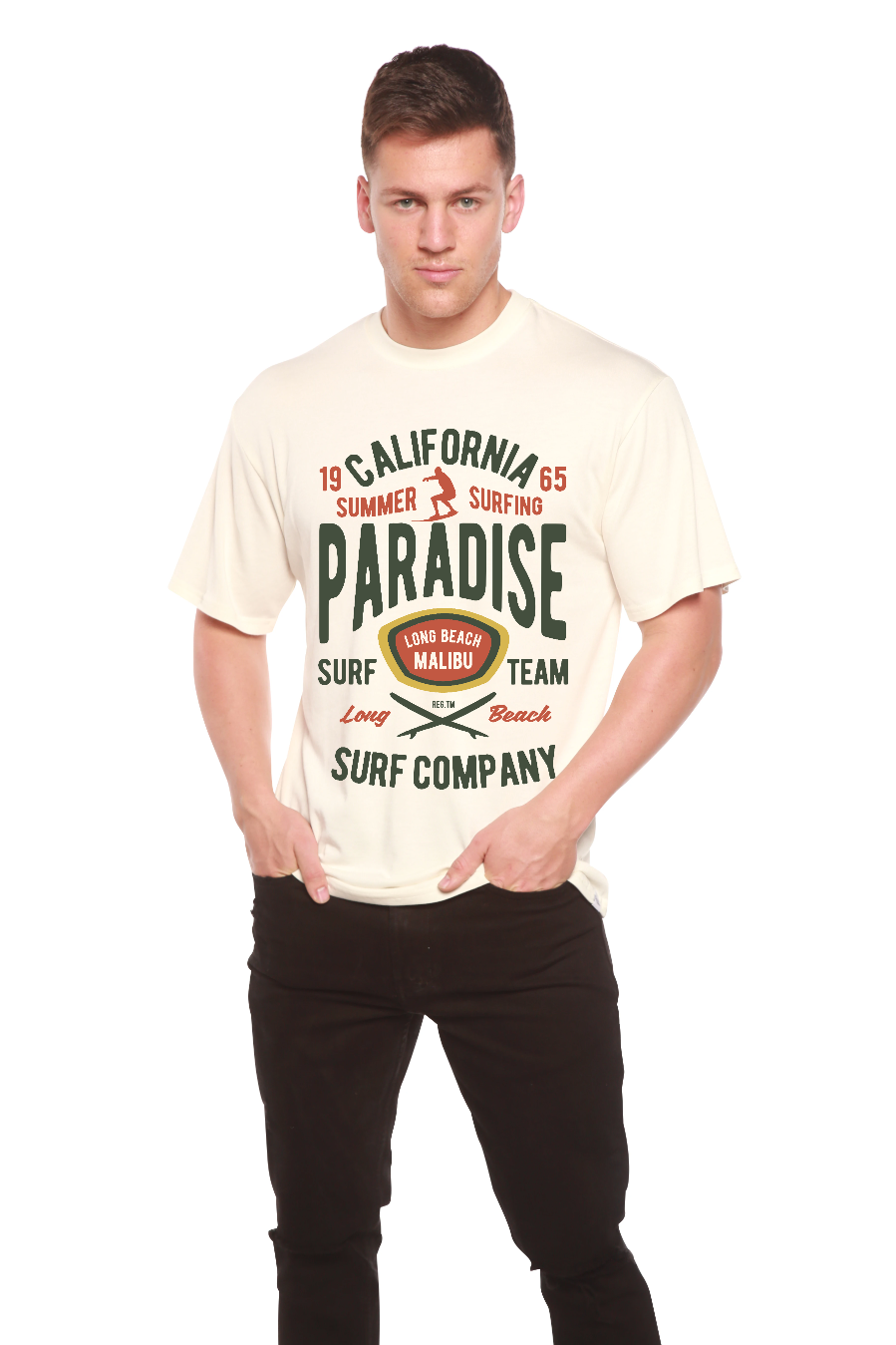 Spun Bamboo California Summer Surfing Men's Bamboo Viscose/Organic Cotton Short Sleeve Graphic T-Shirt — main product shot