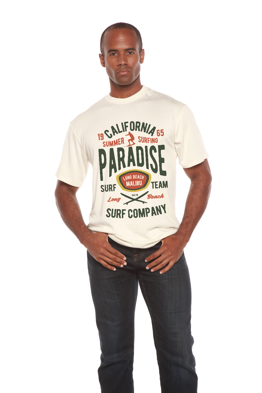 Spun Bamboo California Summer Surfing Men's Bamboo Viscose/Organic Cotton Short Sleeve Graphic T-Shirt — alternative angle