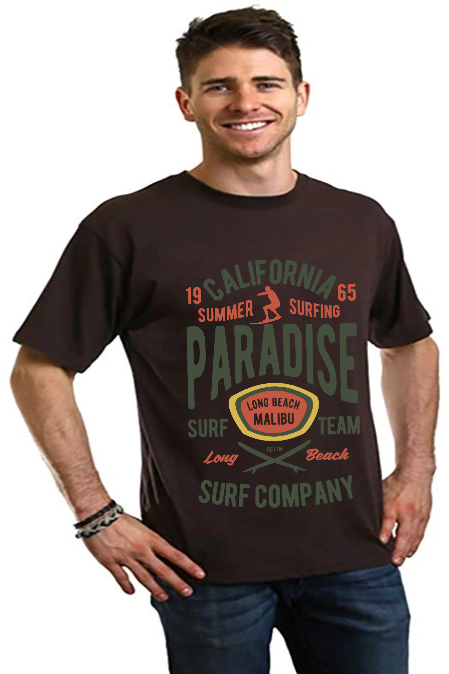 Spun Bamboo California Summer Surfing Men's Bamboo Viscose/Organic Cotton Short Sleeve Graphic T-Shirt — lifestyle context