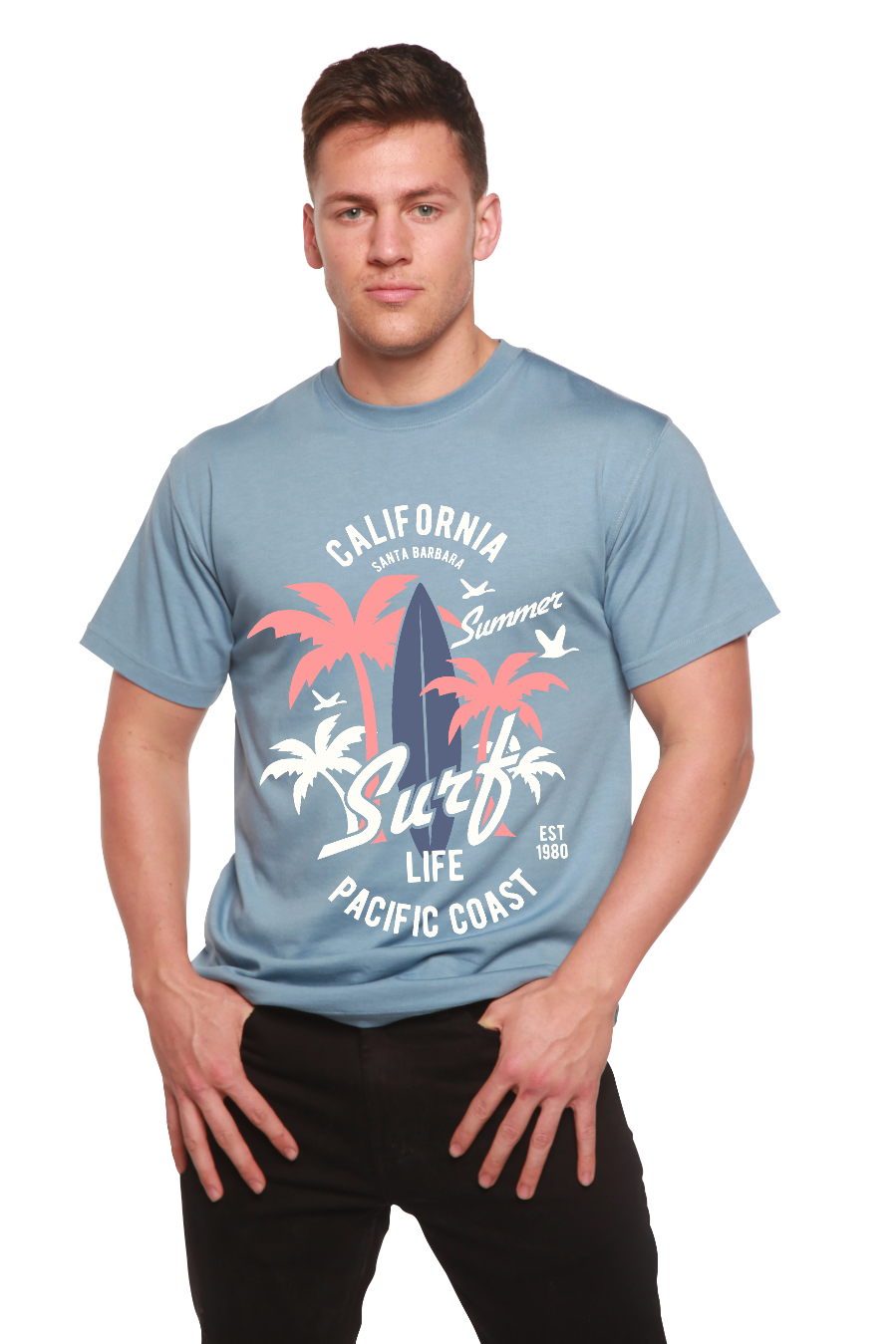 Spun Bamboo California Surf Men's Bamboo Viscose/Organic Cotton Short Sleeve Graphic T-Shirt — comparison shot