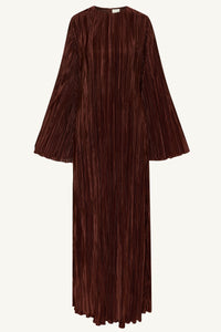 Camille Satin Plisse Maxi Dress - Chocolate Brown Clothing Veiled 