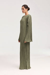 Camille Satin Plisse Maxi Dress - Sage Clothing Veiled 