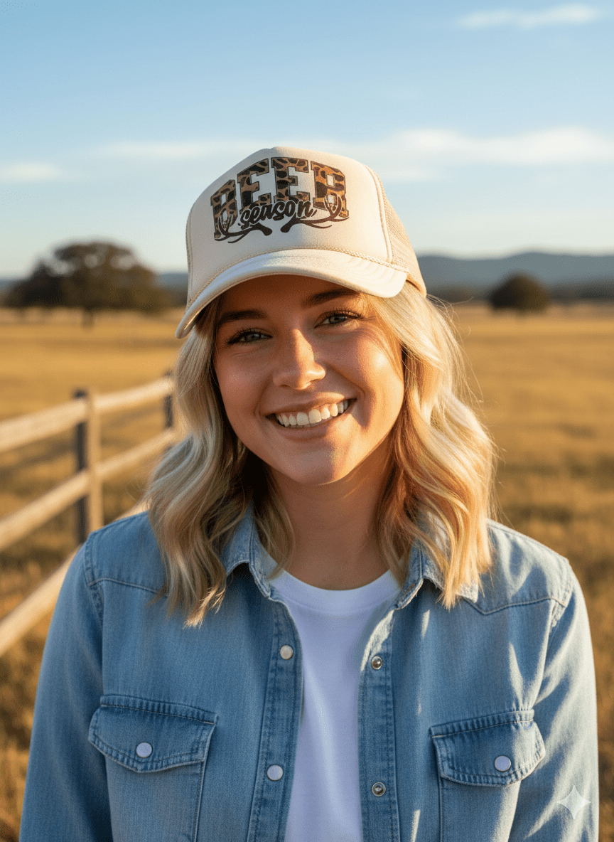 Wild Junkie Camo Print Beer Season Trucker Hat — construction detail