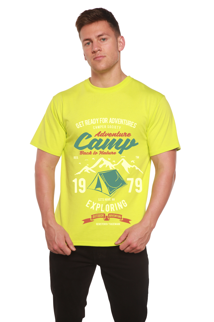 Spun Bamboo Camp Adventure Men's Bamboo Viscose/Organic Cotton Short Sleeve Graphic T-Shirt — fabric or material detail