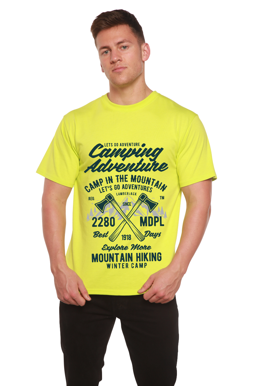 Spun Bamboo Camping Adventure Men's Bamboo Viscose/Organic Cotton Short Sleeve Graphic T-Shirt — in-use photo