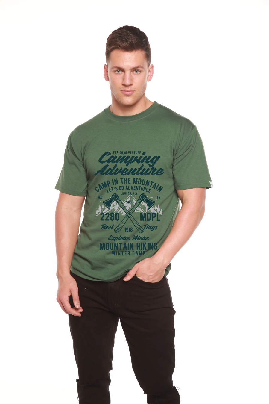 Spun Bamboo Camping Adventure Men's Bamboo Viscose/Organic Cotton Short Sleeve Graphic T-Shirt — packaging