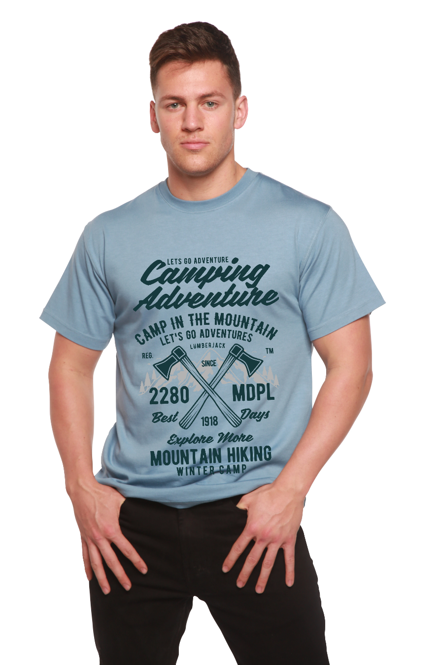 Spun Bamboo Camping Adventure Men's Bamboo Viscose/Organic Cotton Short Sleeve Graphic T-Shirt — fabric or material detail