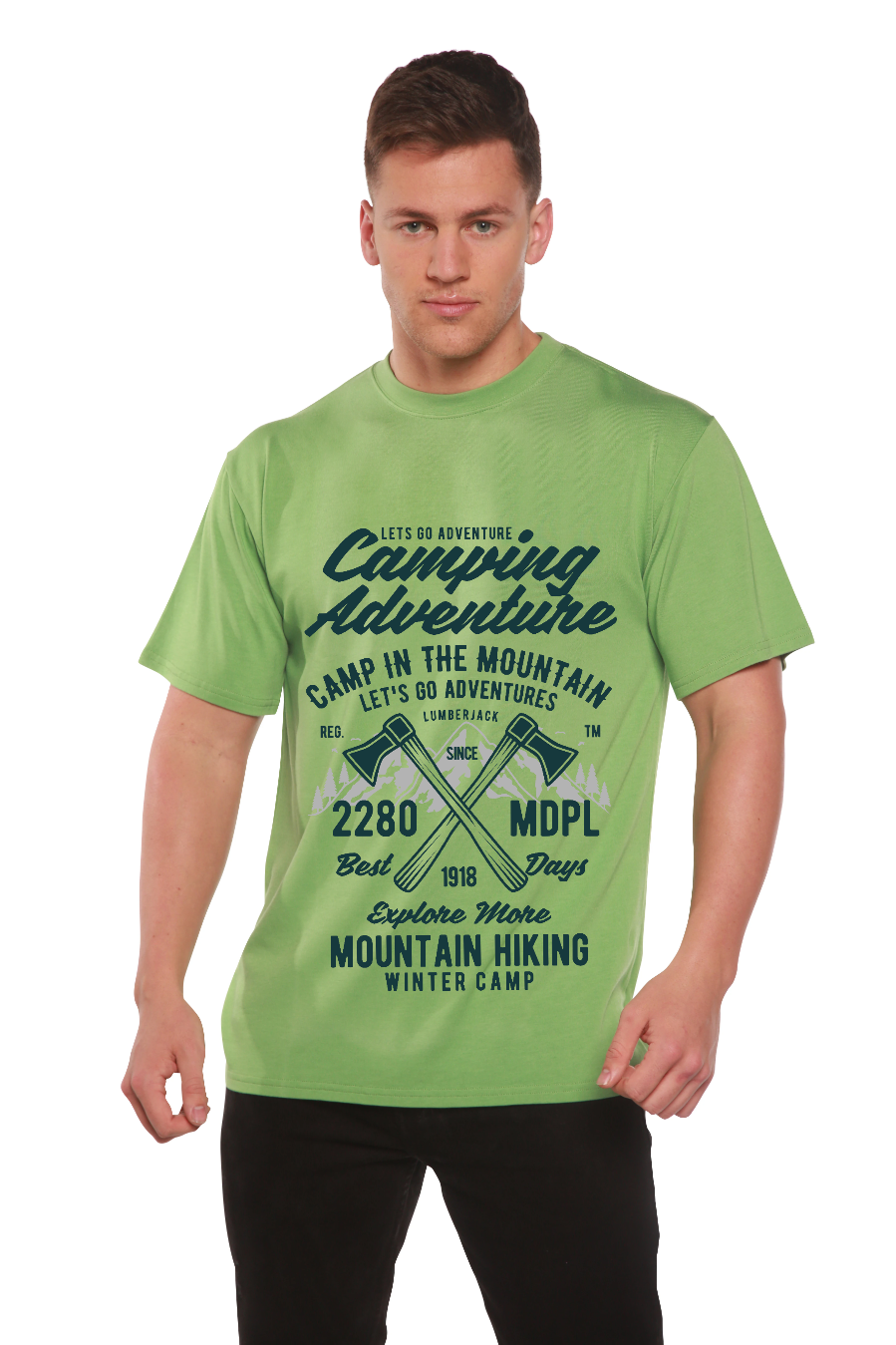 Spun Bamboo Camping Adventure Men's Bamboo Viscose/Organic Cotton Short Sleeve Graphic T-Shirt — back view
