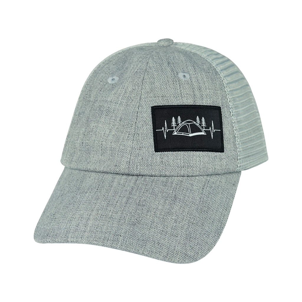 The Heartbeat Brand Camping Hat - Low Profile - Dad Hat - Heather Gray / Gray - Soft Trucker Mesh — back view
