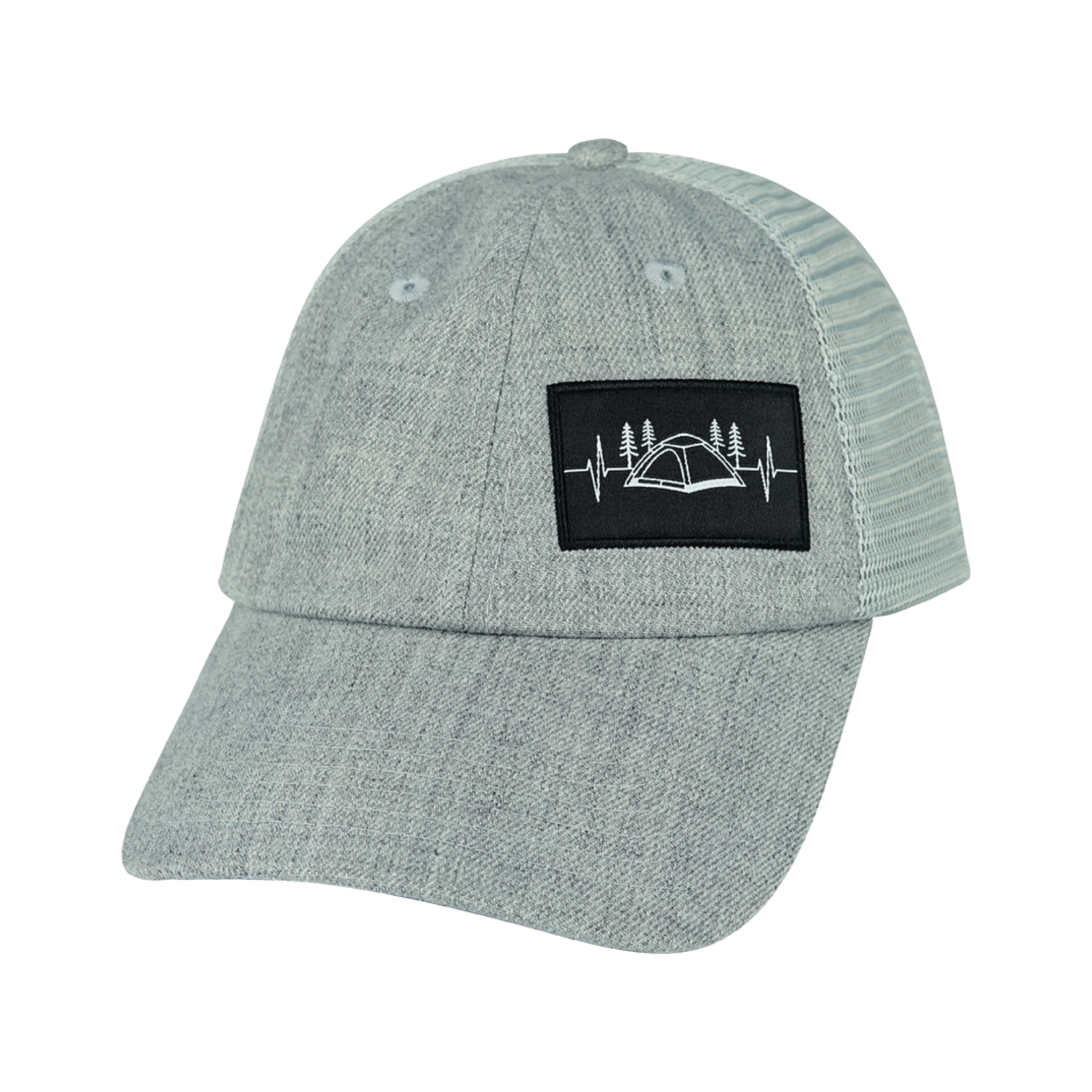 The Heartbeat Brand Camping Hat - Low Profile - Dad Hat - Heather Gray / Gray - Soft Trucker Mesh — back view