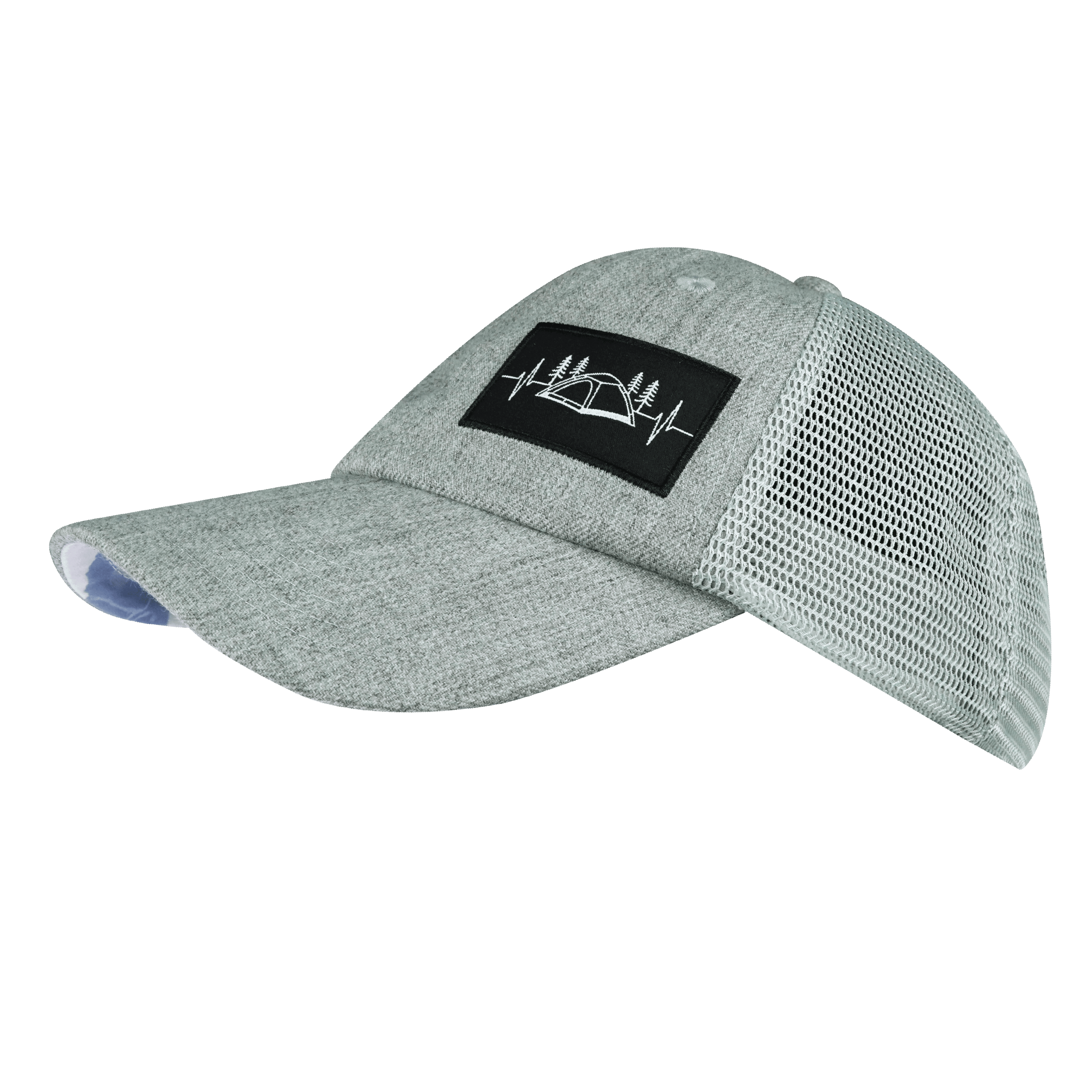 The Heartbeat Brand Camping Hat - Low Profile - Dad Hat - Heather Gray / Gray - Soft Trucker Mesh — side view