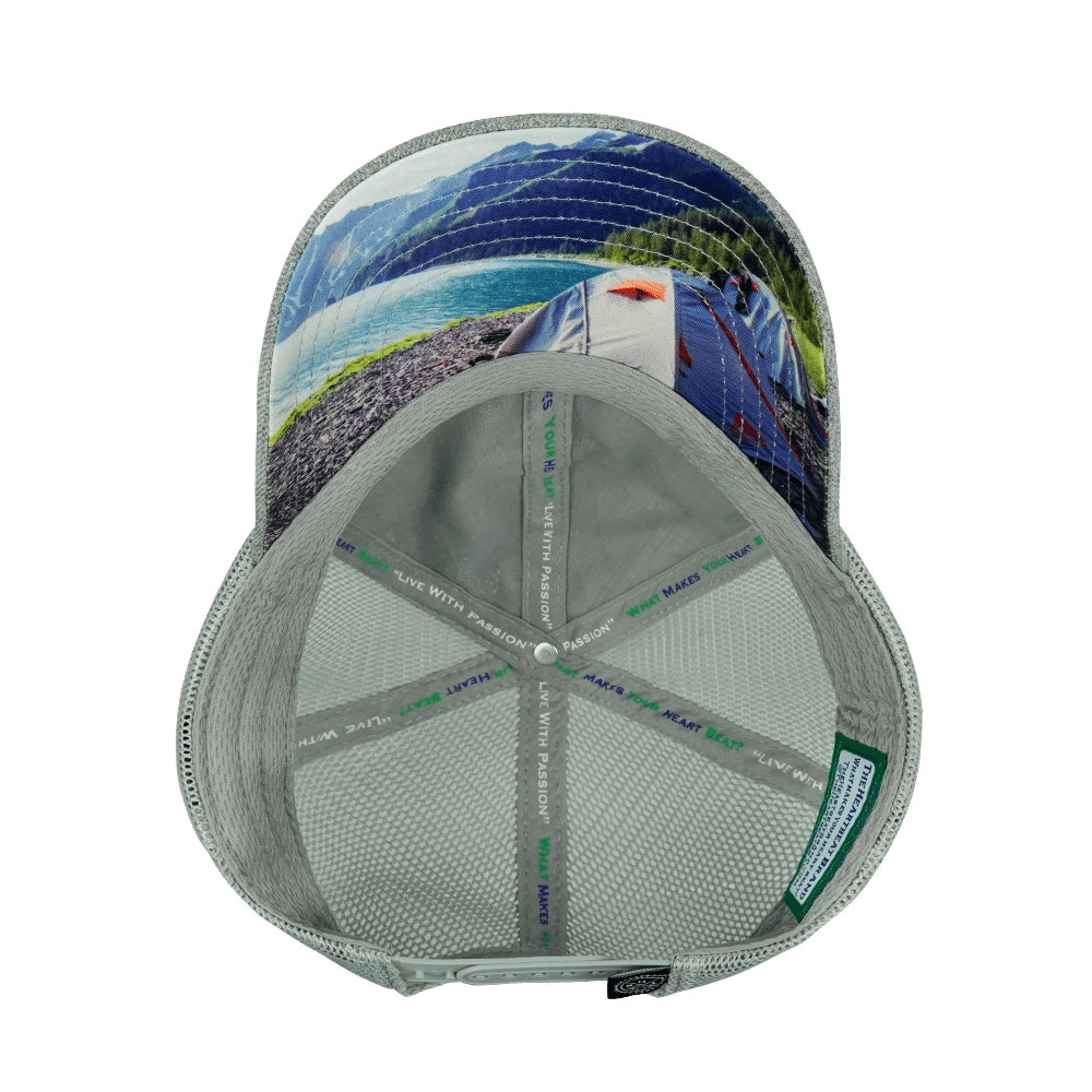 The Heartbeat Brand Camping Hat - Low Profile - Dad Hat - Heather Gray / Gray - Soft Trucker Mesh — alternative angle