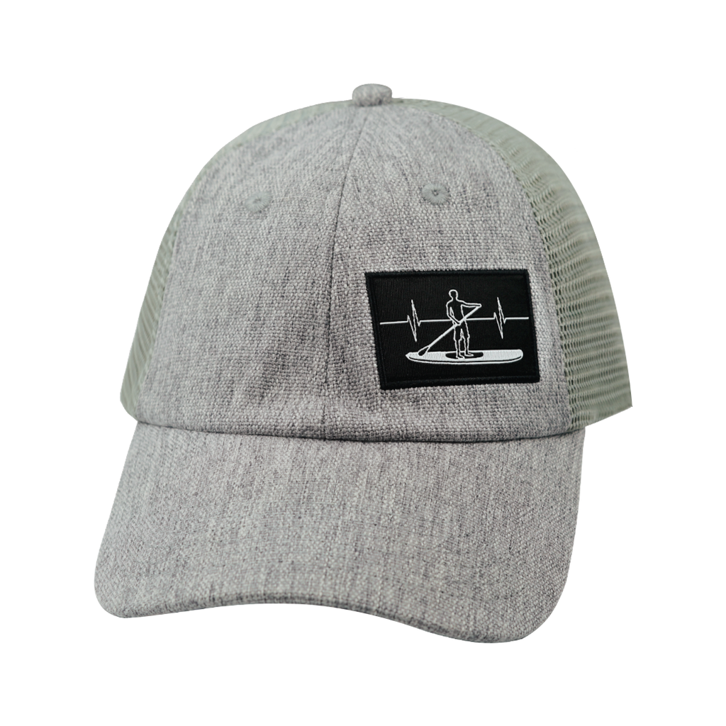 The Heartbeat Brand Paddle Board Hat - Dad Hat - Gray Hemp / Gray - Soft Trucker Mesh — back view