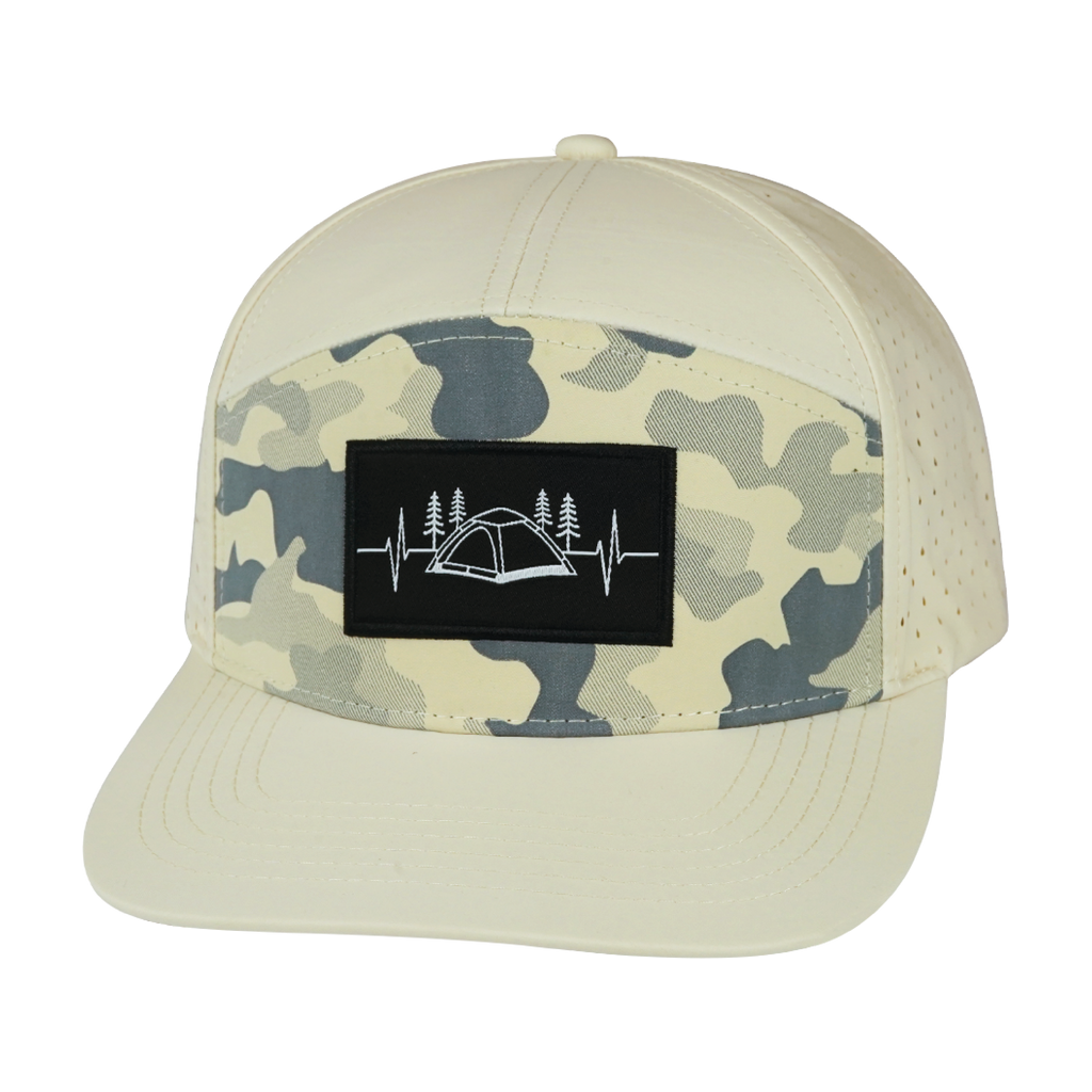 Camping Hat - Flat Bill - Cream / Soft Cream Camo - Laser Mesh