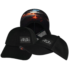 Camping Low Profile Hat — Dad Hat / Black Hemp / Black / Soft Trucker Mesh