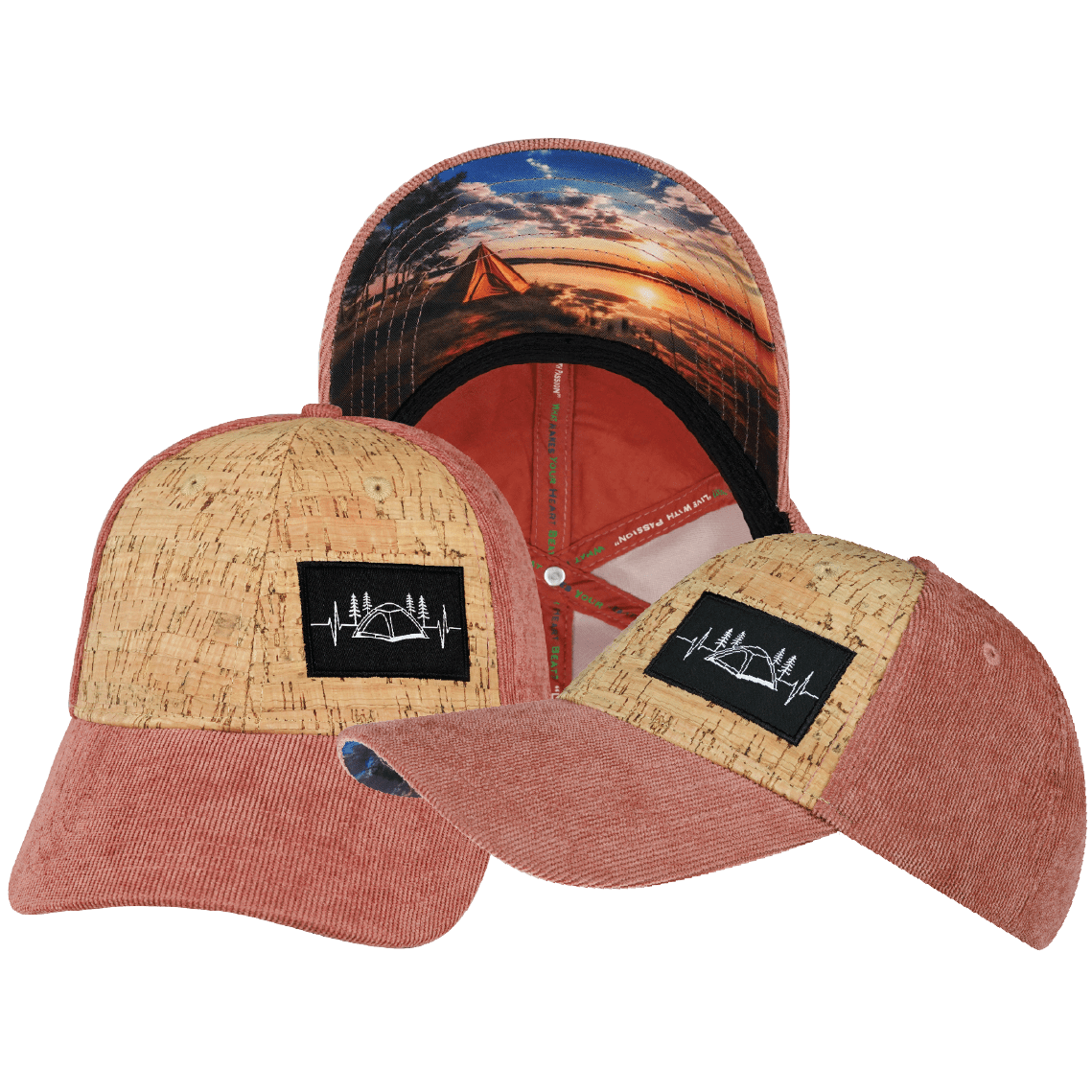 Camping Hat - Low Profile - Cork - Corduroy - Peach - Fabric Back
