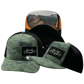 Camping Hat - Trucker Hat - Soft Teal Camo / Black - Laser Mesh