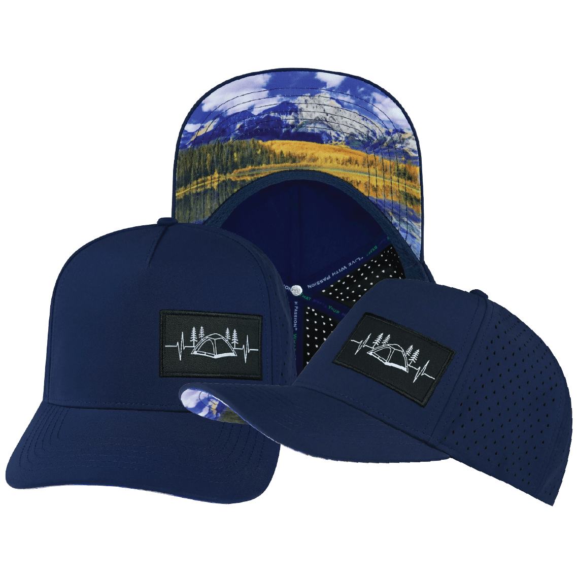 The Heartbeat Brand Camping Trucker Hat — Royal Blue — main product shot