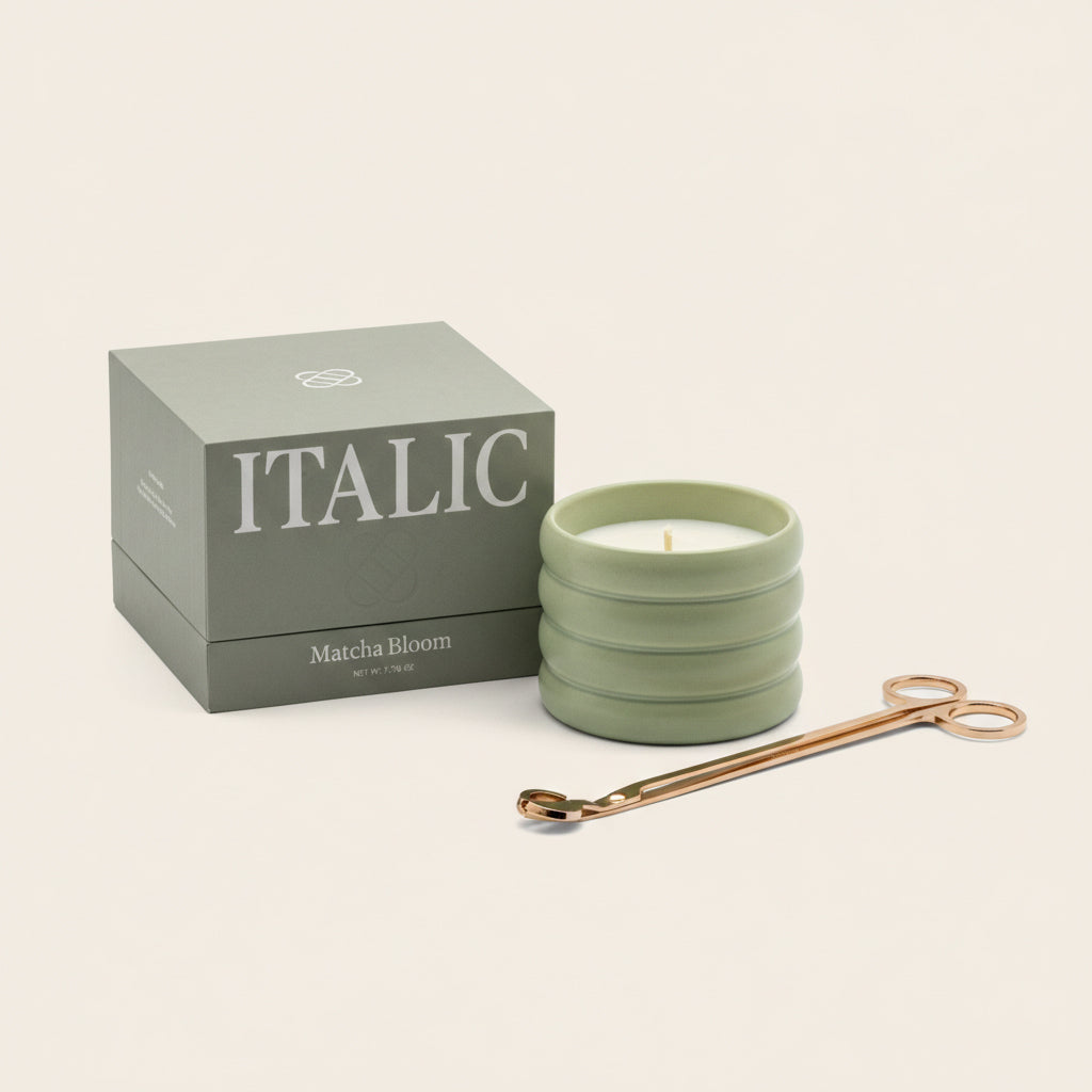 Italic Ceramic Candle & Wick Trimmer Set — construction craftsmanship close-up