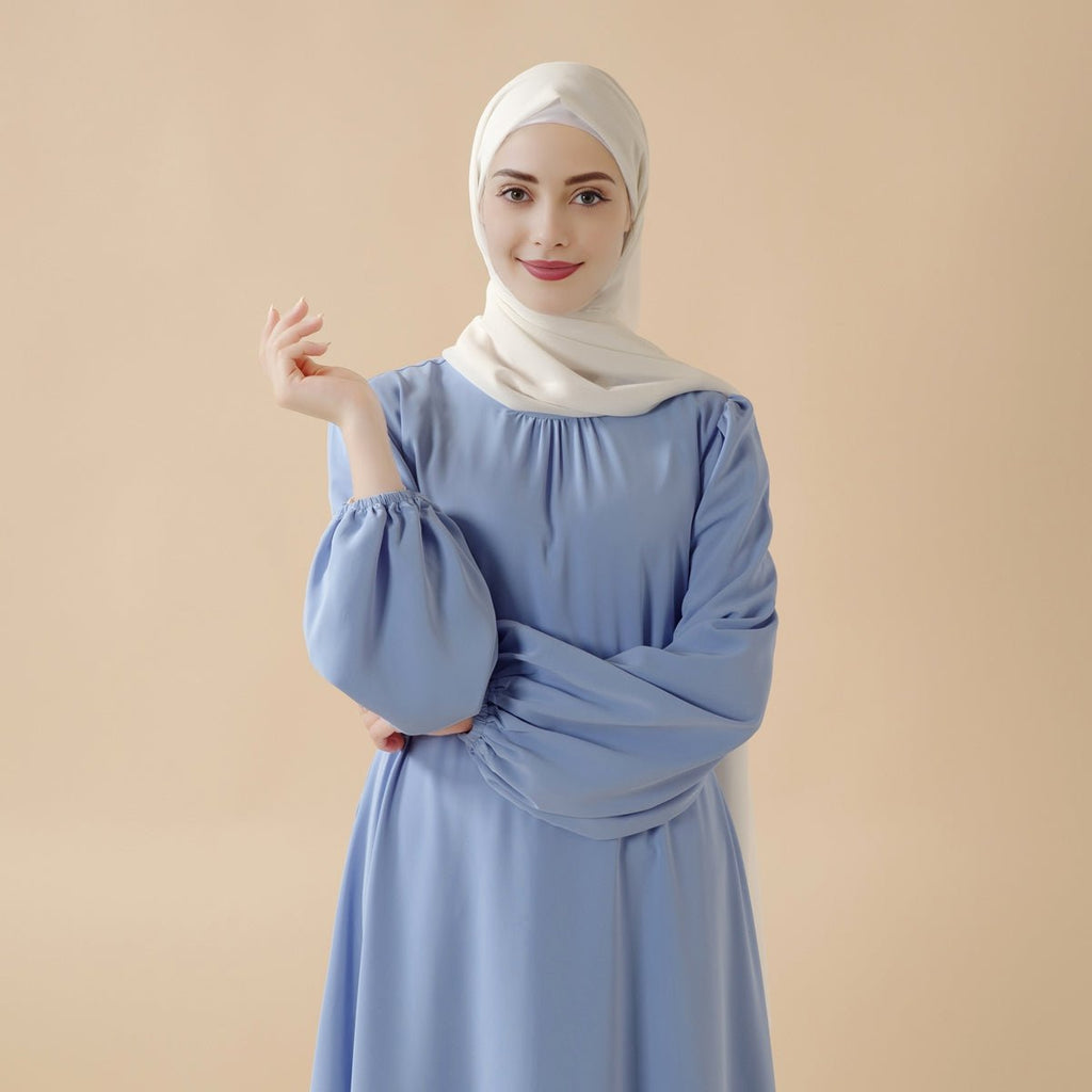 Mariam's Collection Candy Color Pleated Abaya | Must-have Essential Basic Dress (MA142) — flat-lay composition