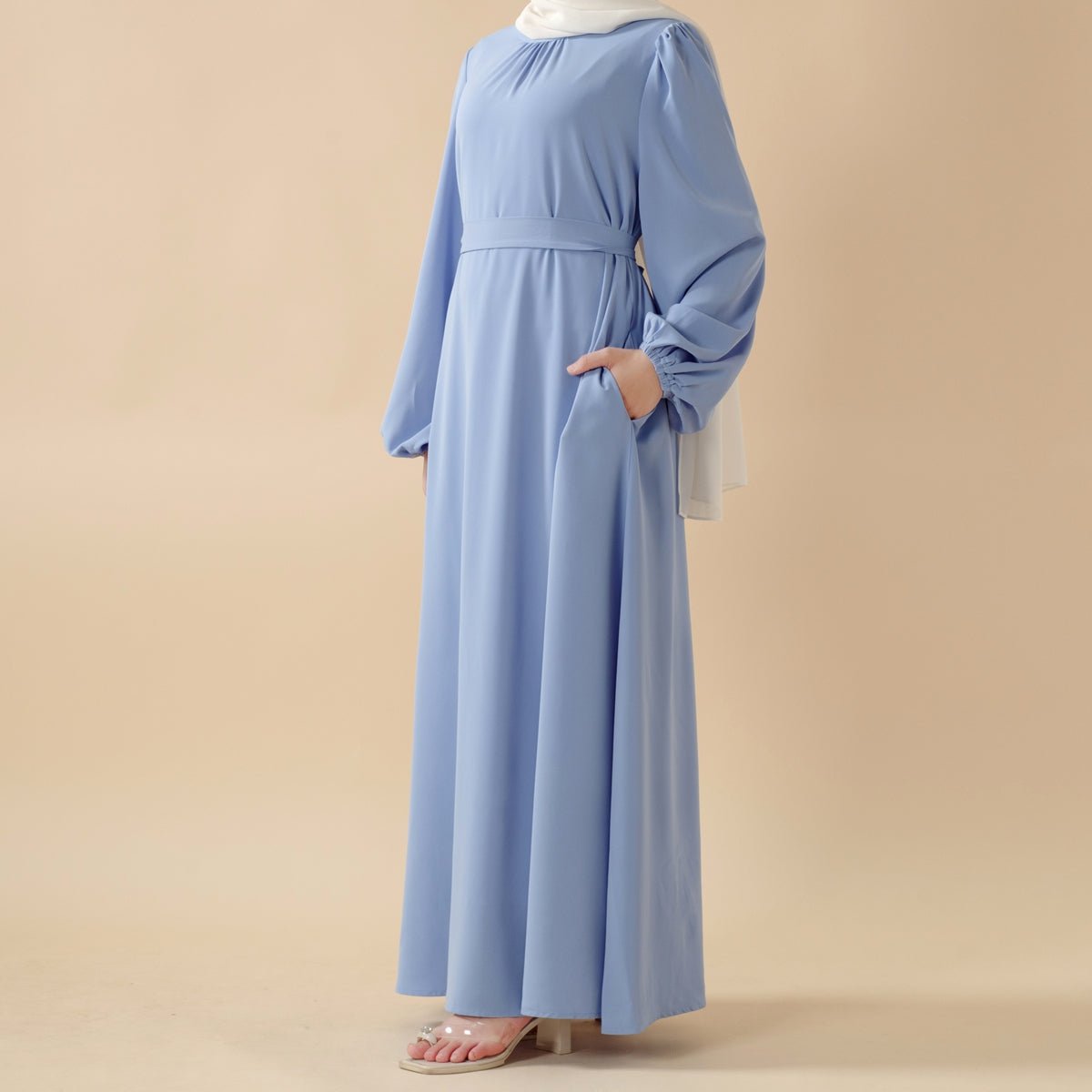 Mariam's Collection Candy Color Pleated Abaya | Must-have Essential Basic Dress (MA142) — side view