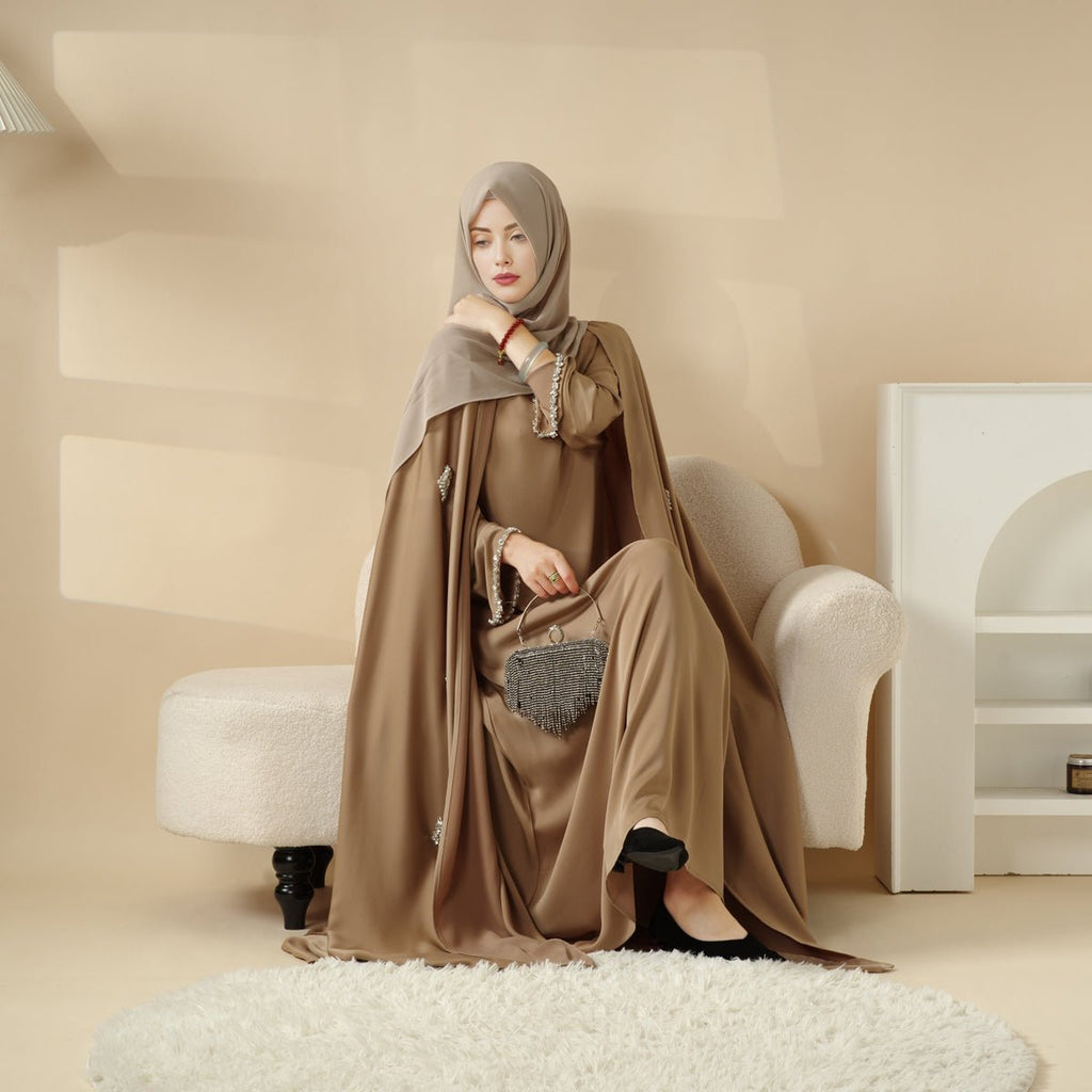 Mariam's Collection Cape Abaya, Haute Couture Heavy Rhinestone Abaya (MOA067) — product on model