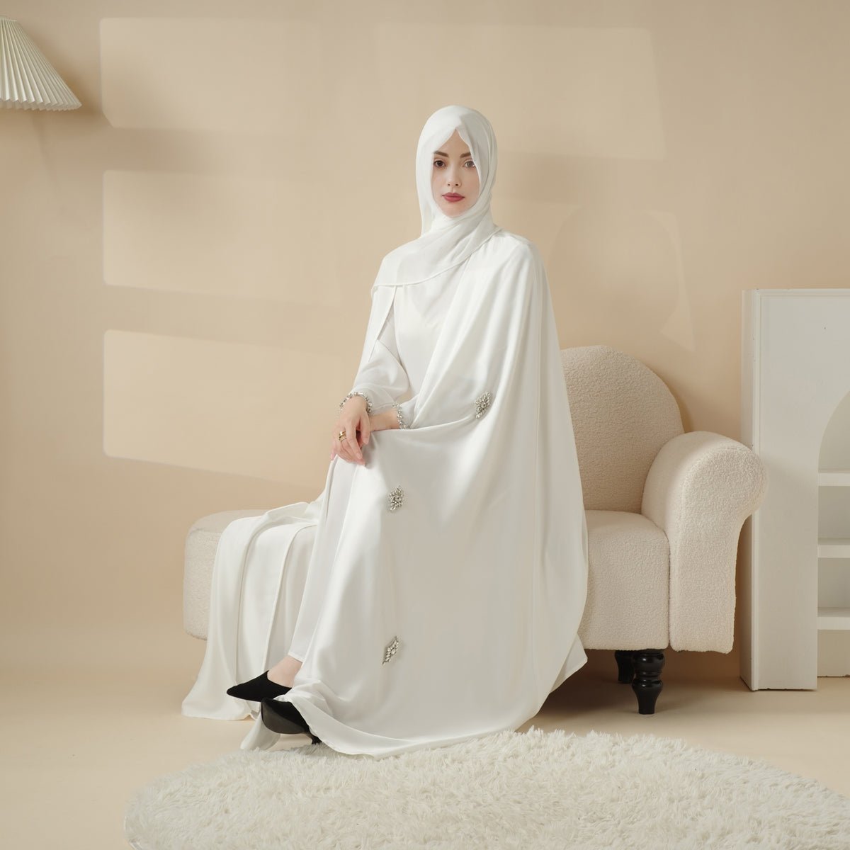 Mariam's Collection Cape Abaya, Haute Couture Heavy Rhinestone Abaya (MOA067) — lifestyle worn / used context