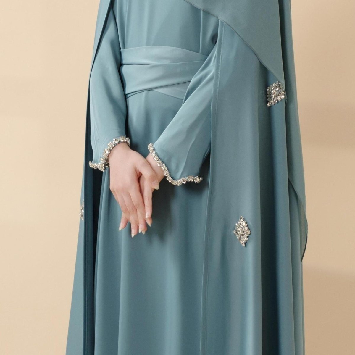 Mariam's Collection Cape Abaya, Haute Couture Heavy Rhinestone Abaya (MOA067) — detail shot 10