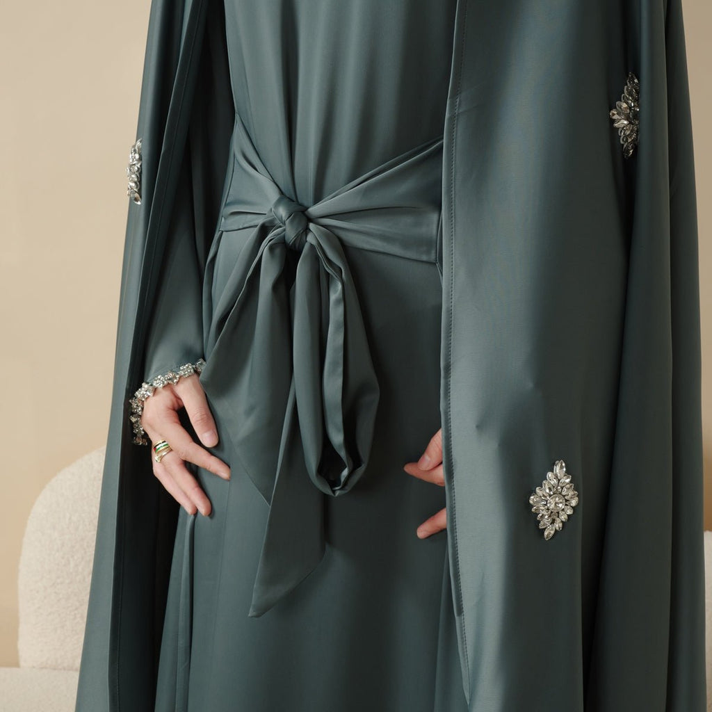Mariam's Collection Cape Abaya, Haute Couture Heavy Rhinestone Abaya (MOA067) — side view