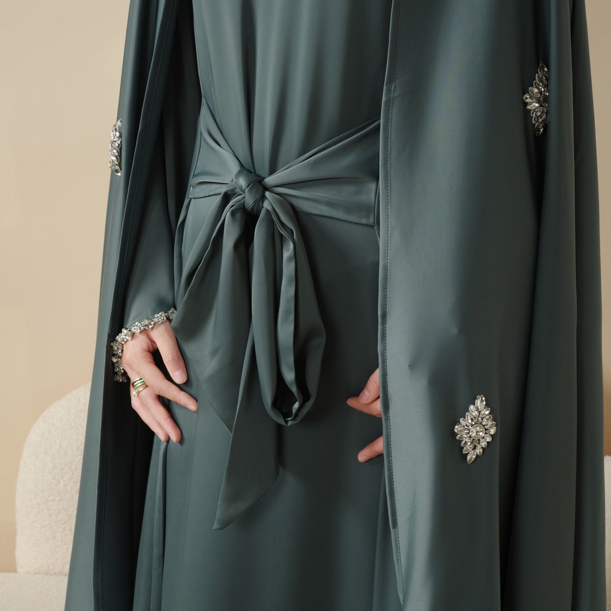 Mariam's Collection Cape Abaya, Haute Couture Heavy Rhinestone Abaya (MOA067) — side view