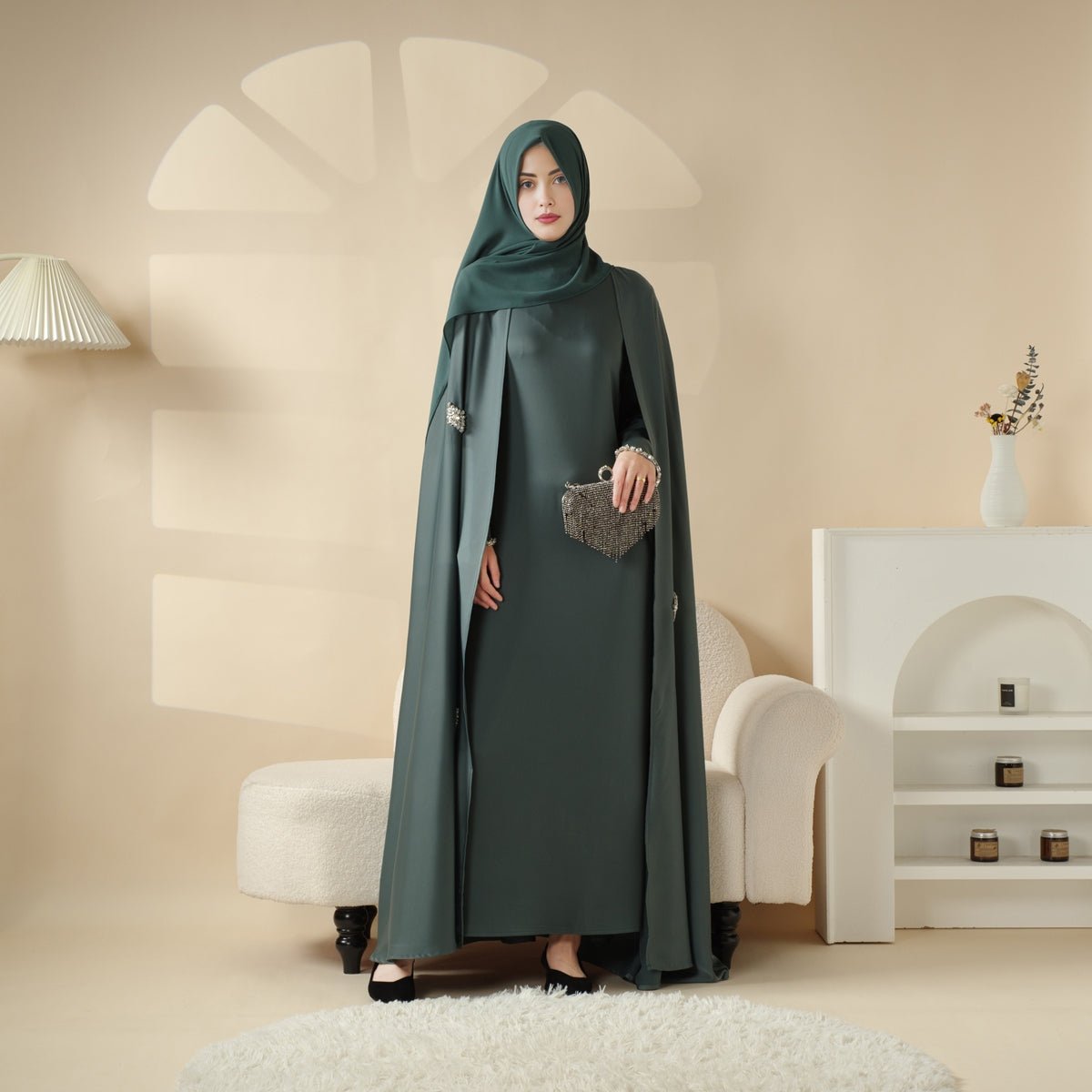 Mariam's Collection Cape Abaya, Haute Couture Heavy Rhinestone Abaya (MOA067) — main product shot