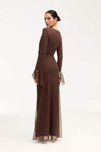 Capri Rouched Mesh Maxi Skirt - Espresso Clothing Veiled 