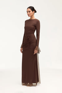 Capri Rouched Mesh Maxi Skirt - Espresso Clothing Veiled 