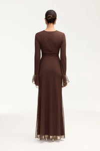 Capri Rouched Mesh Maxi Skirt - Espresso Clothing Veiled 