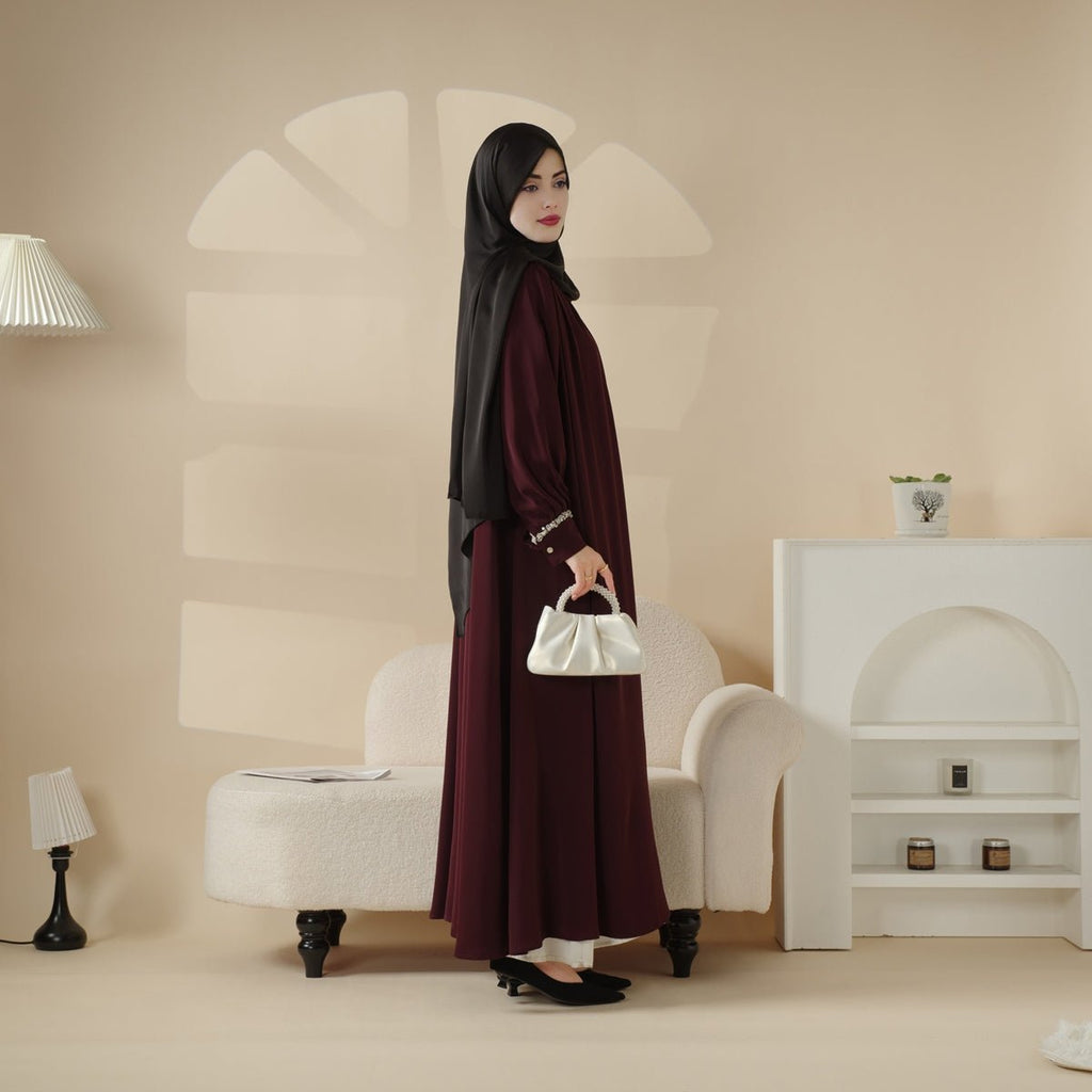 Mariam's Collection Mariam's Collection Cardigan Abaya, Western Style Abaya (MOA061) — fabric or material detail