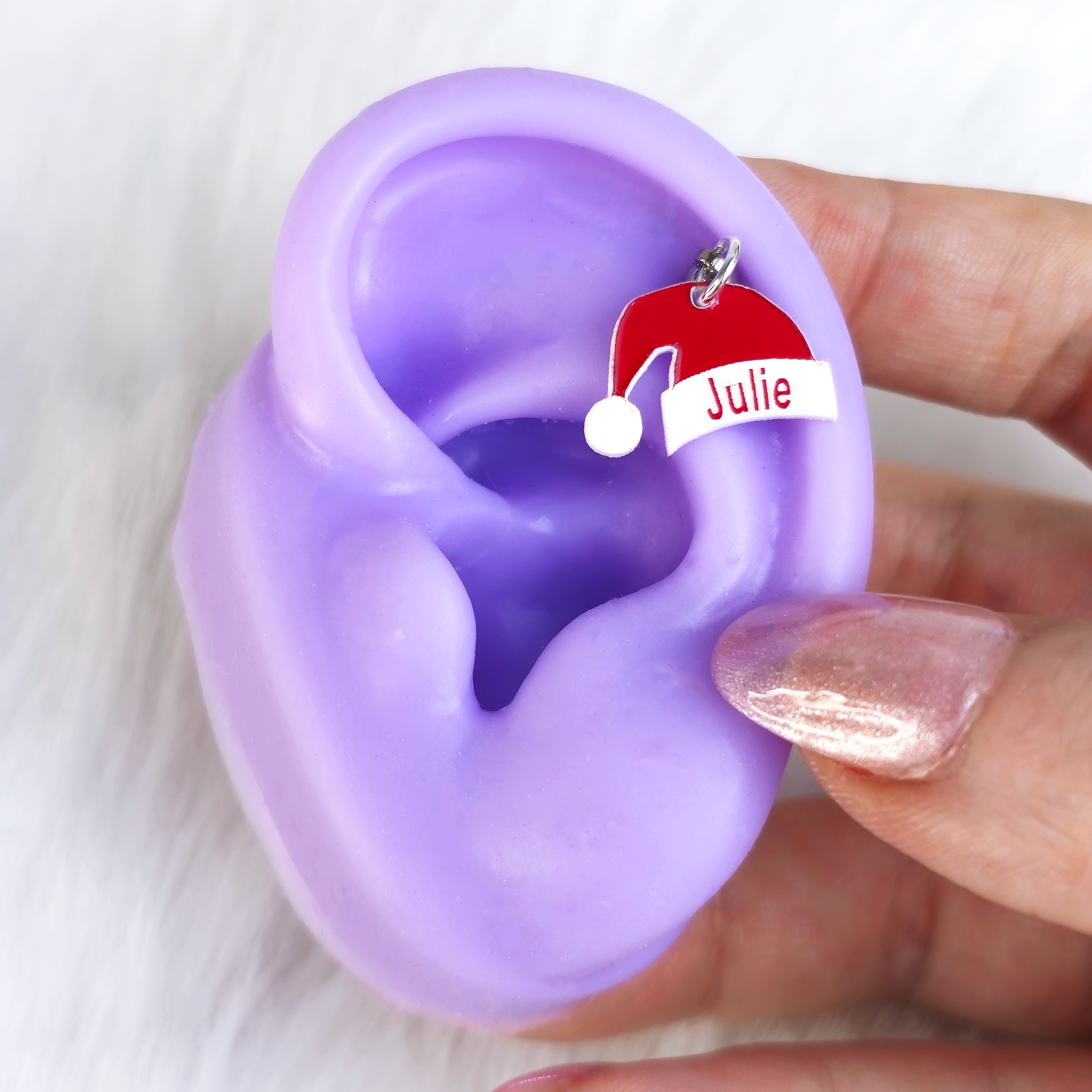 BodyCandy Custom Santa Hat Personalized Dangle Barbell Cartilage Earring — side view