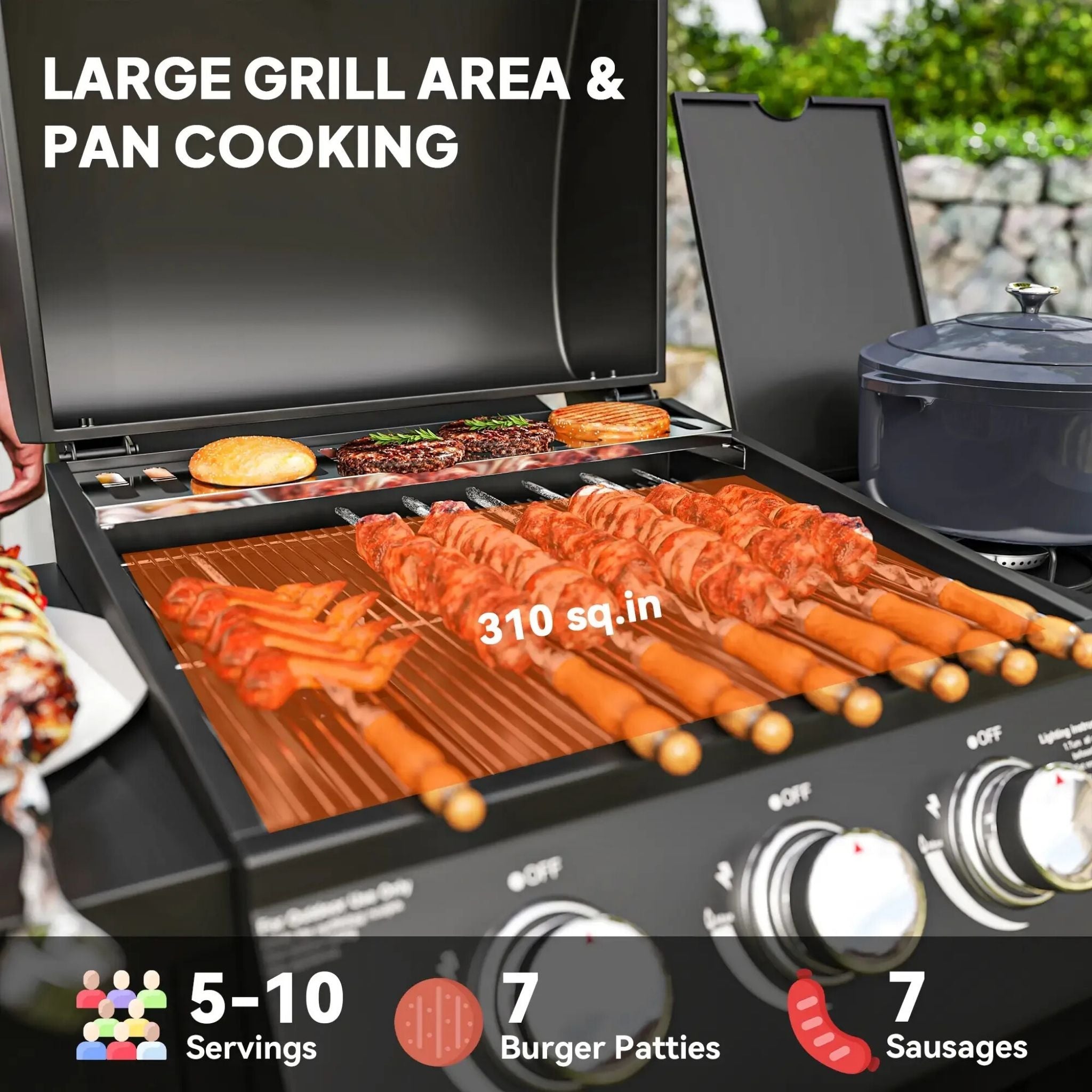 Castelle Flame 15K BTU Barbecue Propane Liquid Propane Grill With Side Burner (SAK53481) – SAKSBY WHOLESALE, view 3