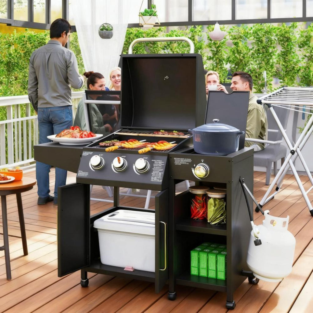 Castelle Flame 15K BTU Barbecue Propane Liquid Propane Grill With Side Burner (SAK53481) – SAKSBY WHOLESALE, view 4