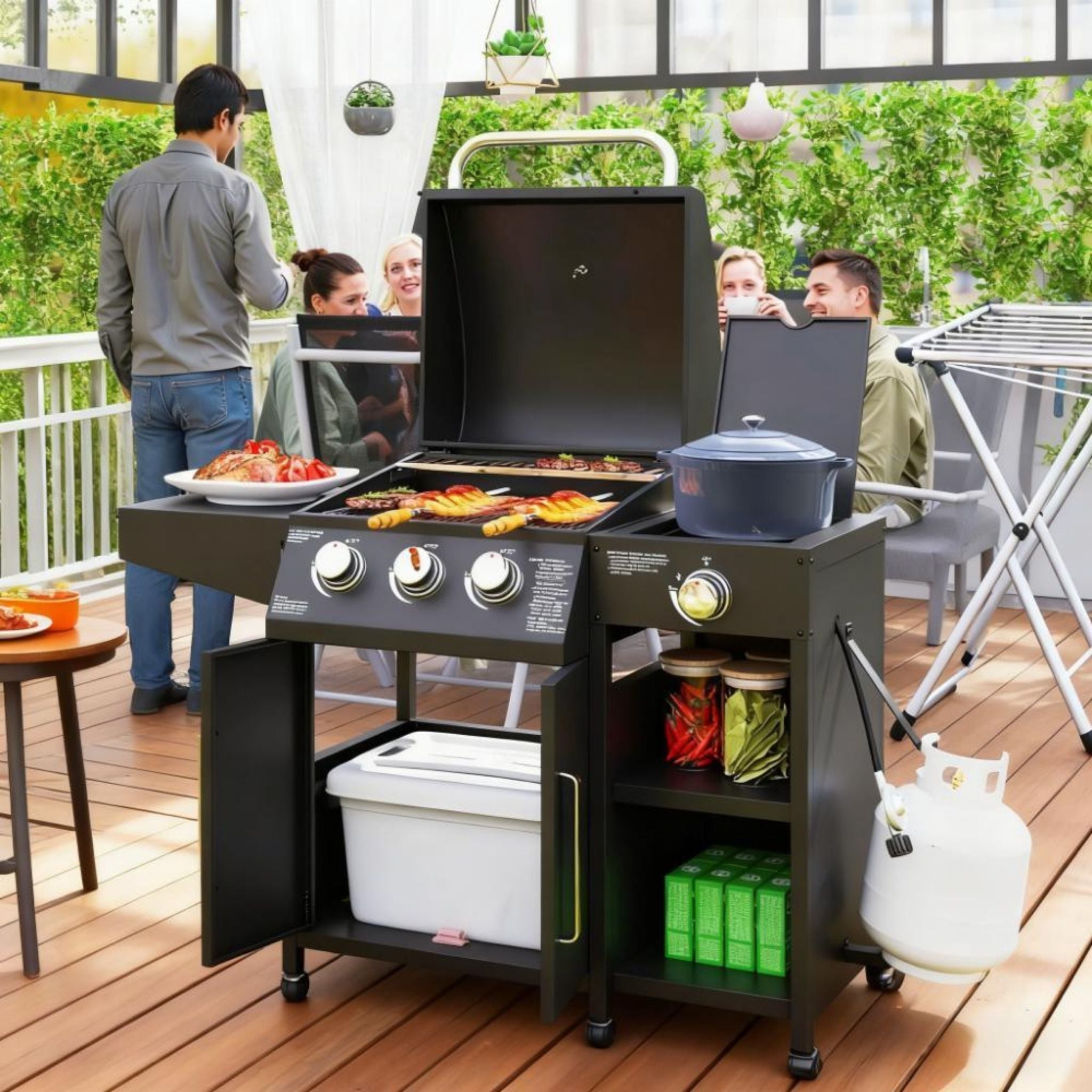 Castelle Flame 15K BTU Barbecue Propane Liquid Propane Grill With Side Burner (SAK53481) – SAKSBY WHOLESALE, view 4