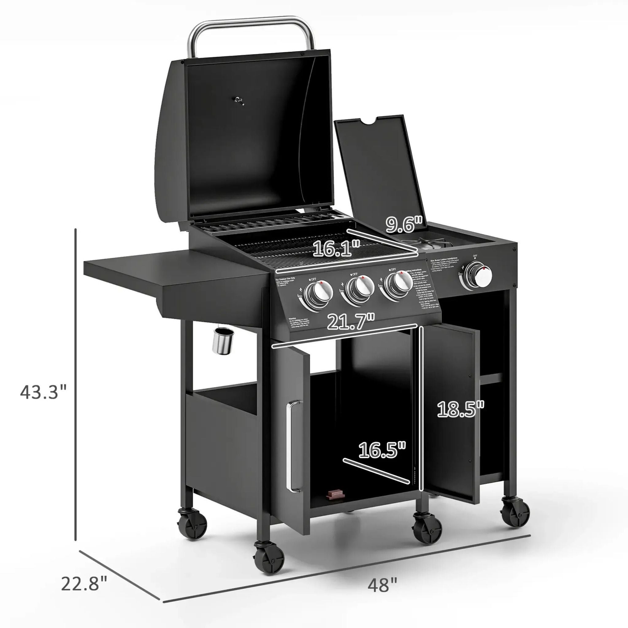 Castelle Flame 15K BTU Barbecue Propane Liquid Propane Grill With Side Burner (SAK53481) – SAKSBY WHOLESALE, view 11
