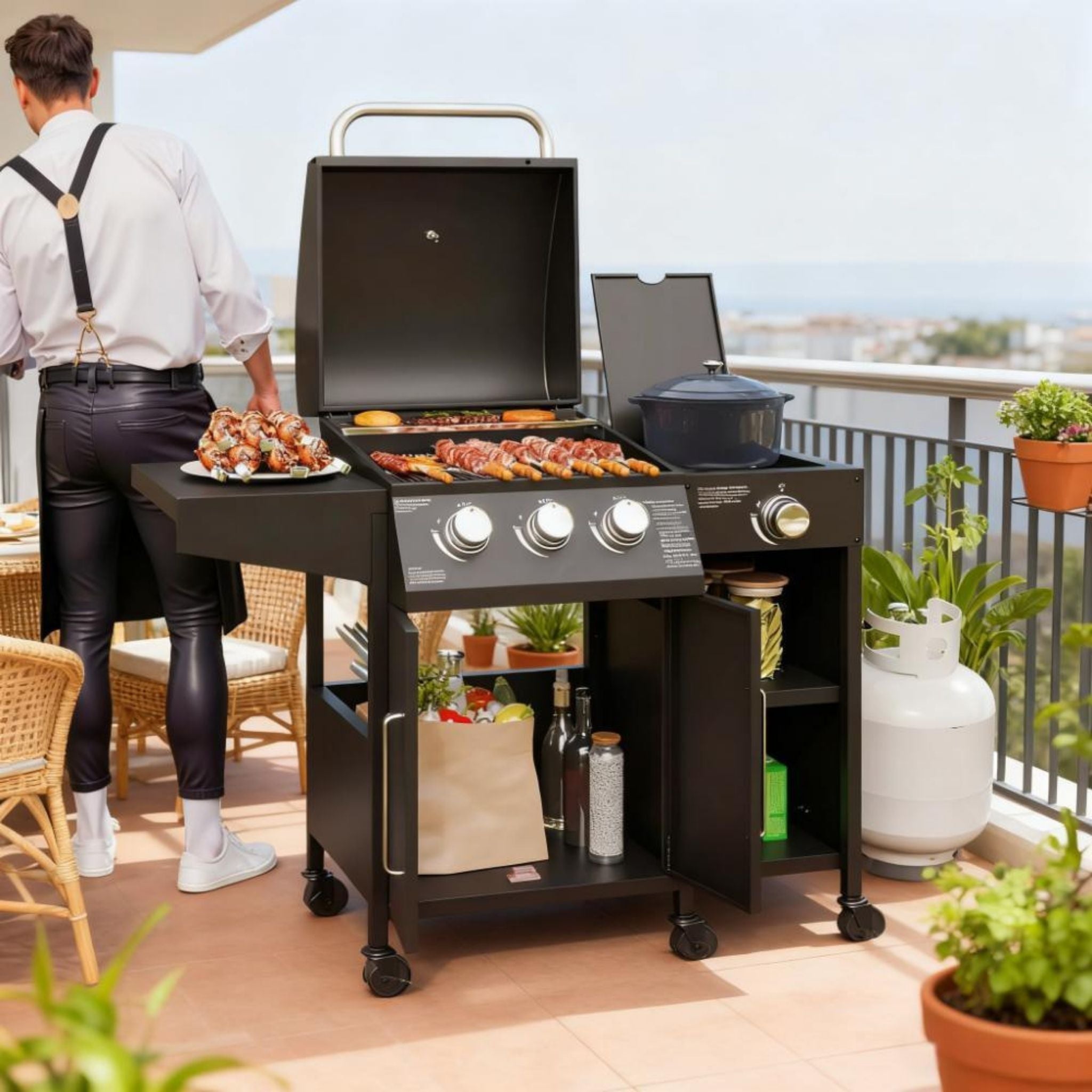 Castelle Flame 15K BTU Barbecue Propane Liquid Propane Grill With Side Burner (SAK53481) – SAKSBY WHOLESALE, view 7