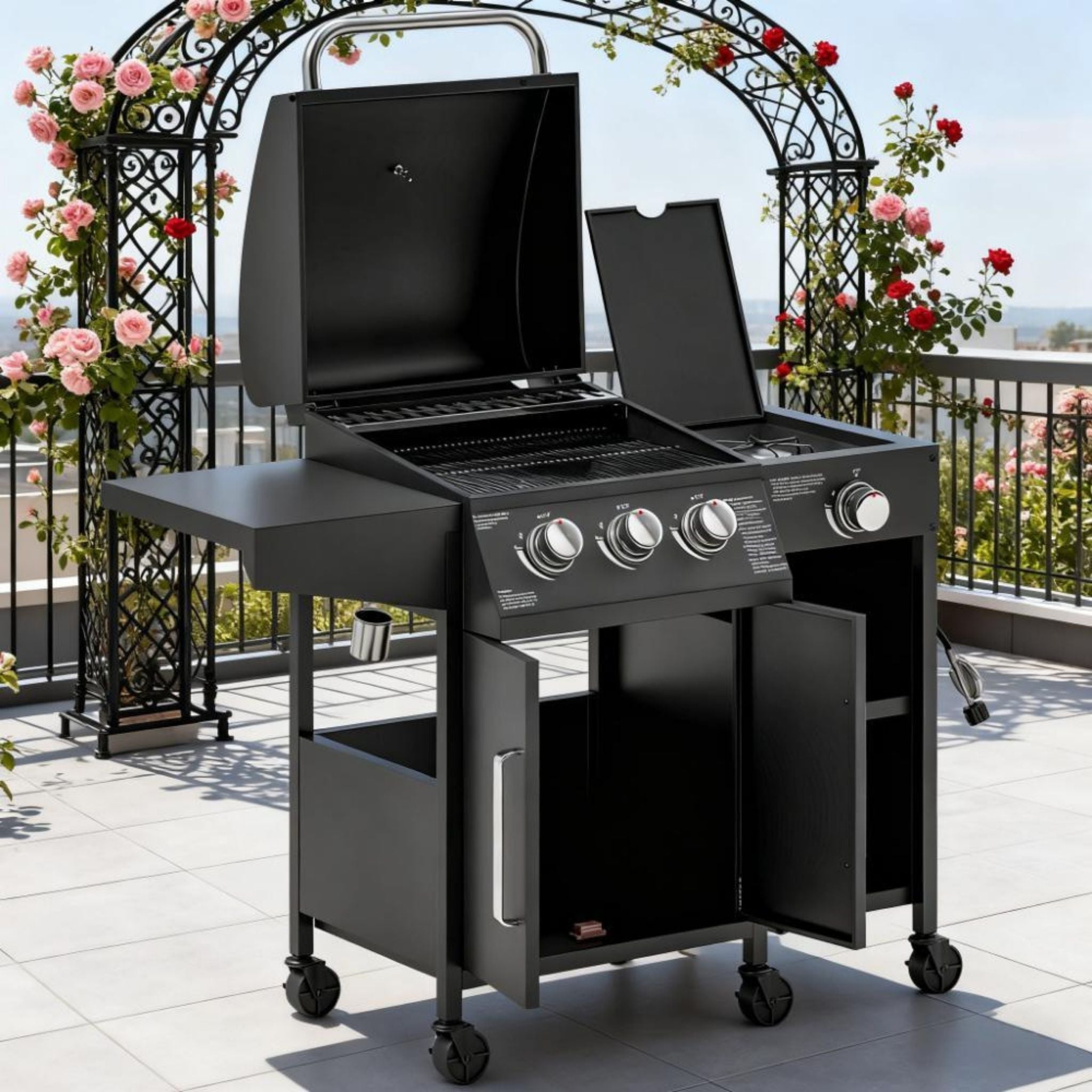 Castelle Flame 15K BTU Barbecue Propane Liquid Propane Grill With Side Burner (SAK53481) – SAKSBY WHOLESALE, view 10