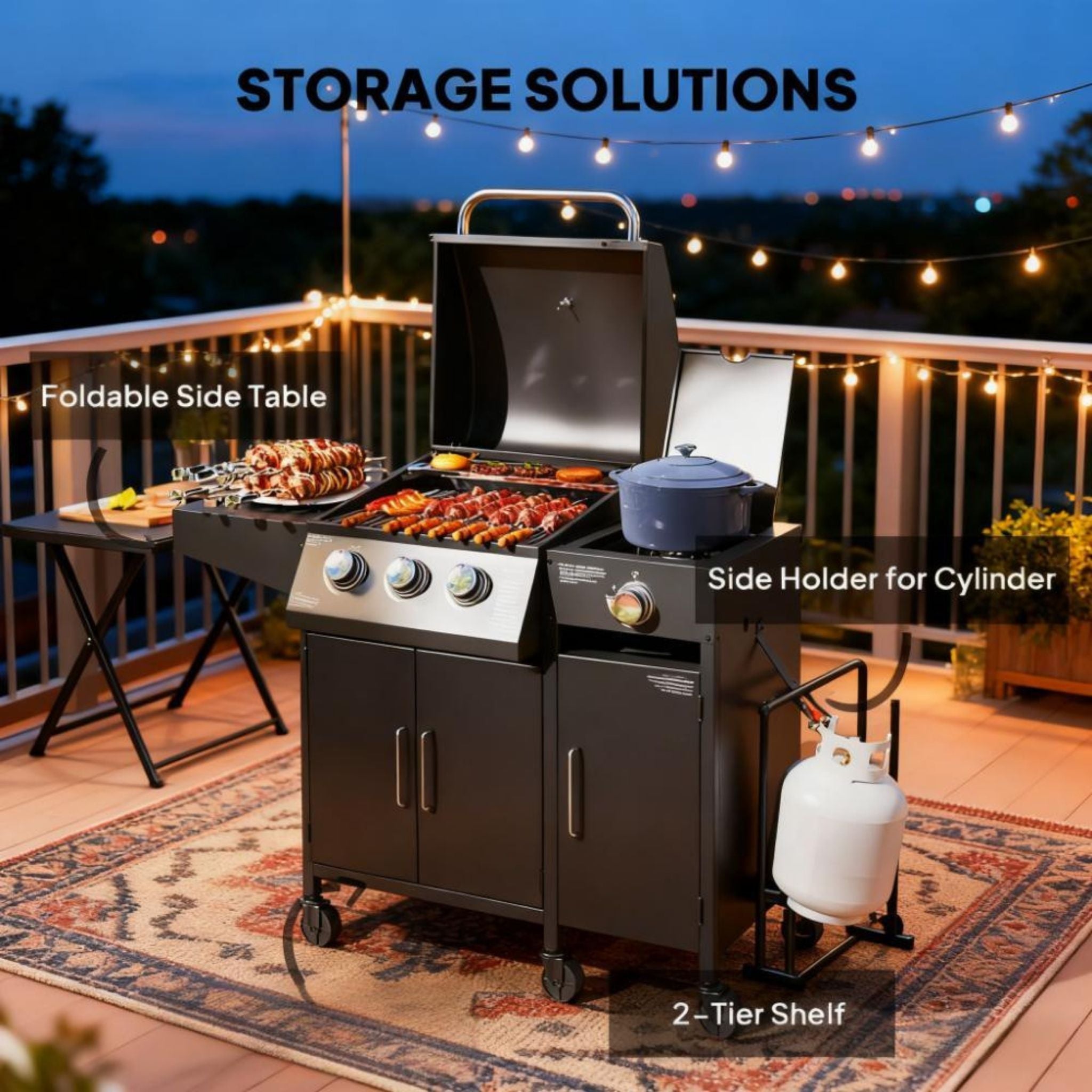 Castelle Flame 15K BTU Barbecue Propane Liquid Propane Grill With Side Burner (SAK53481) – SAKSBY WHOLESALE, view 8