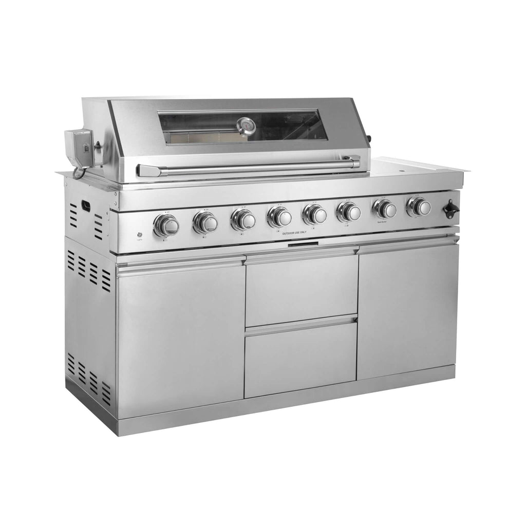 Castelle Flame Montclair 58-Inch 6-Burner 96K BTU Gas Outdoor Liquid Propane Grill Island With Wine Cooler And Rotisserie (SA