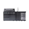 Castelle Flame Avalon 43-Inch 6-Burner 85K BTU Outdoor BBQ Kitchen Grill Island With Wine Fridge, Rotisserie Kit, And Sink (S