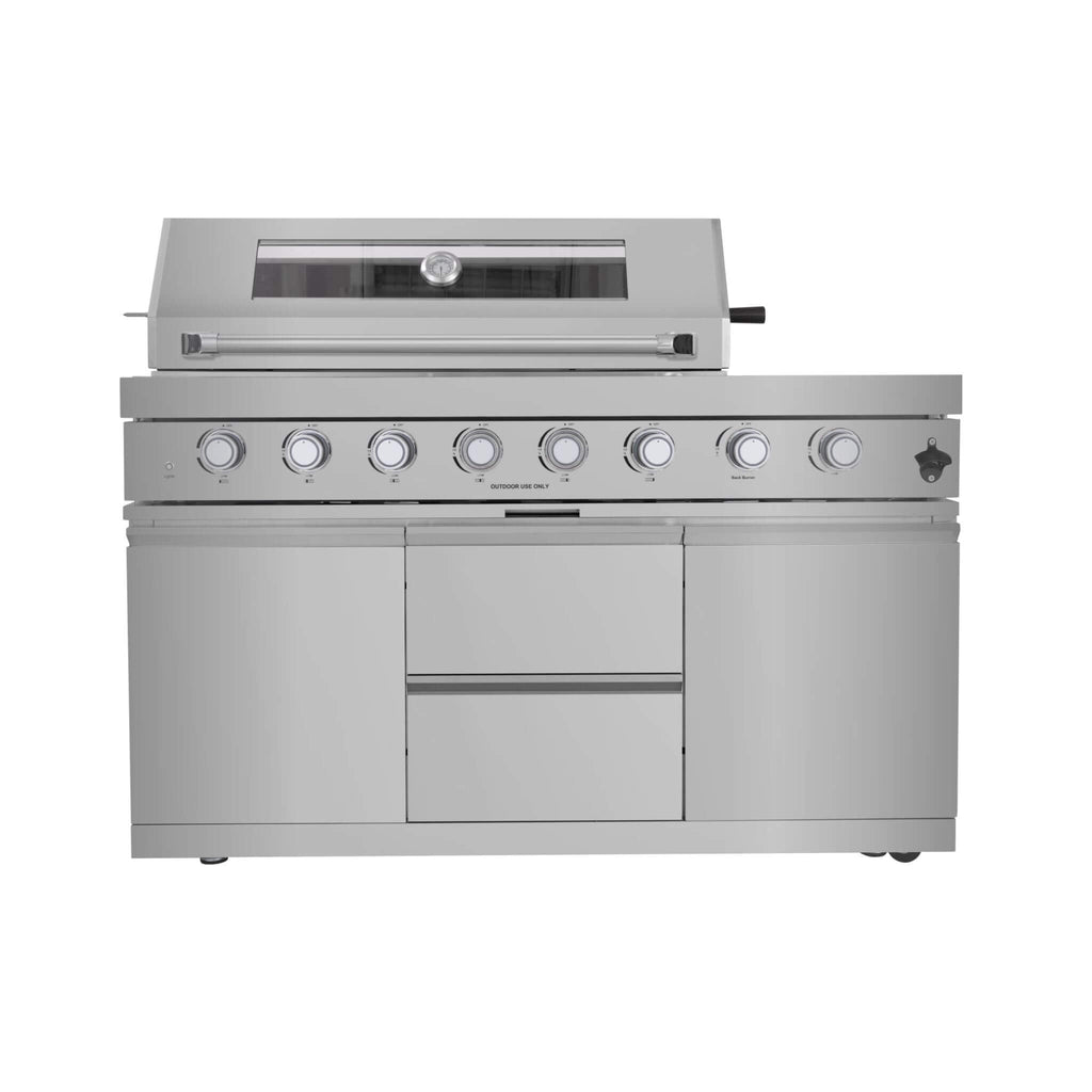Castelle Flame Capri 96-Inch 6-Burner 85000 BTU Outdoor Kitchen Liquid Propane Grill Island With Fridge (SAK42895) – SAKSBY W