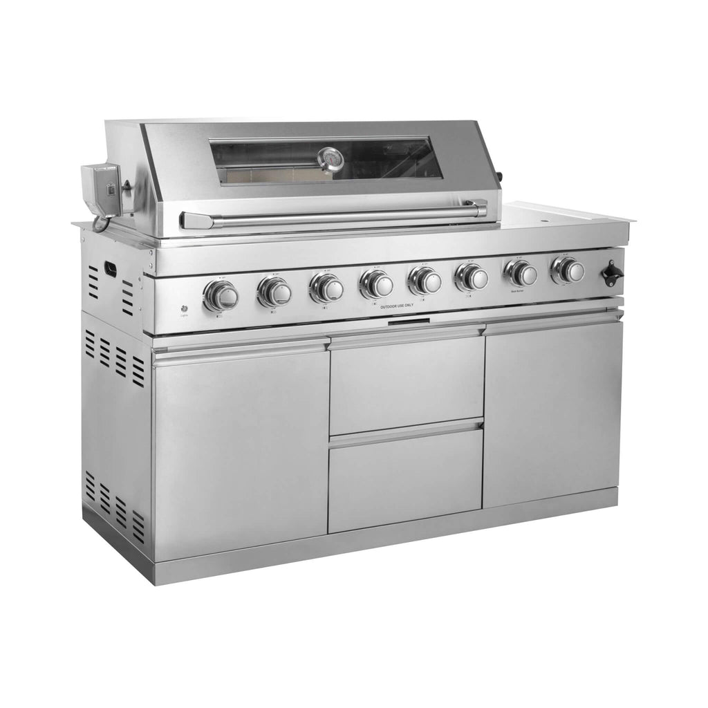 Castelle Flame Capri 96-Inch 6-Burner 85000 BTU Outdoor Kitchen Liquid Propane Grill Island With Fridge (SAK42895) – SAKSBY W