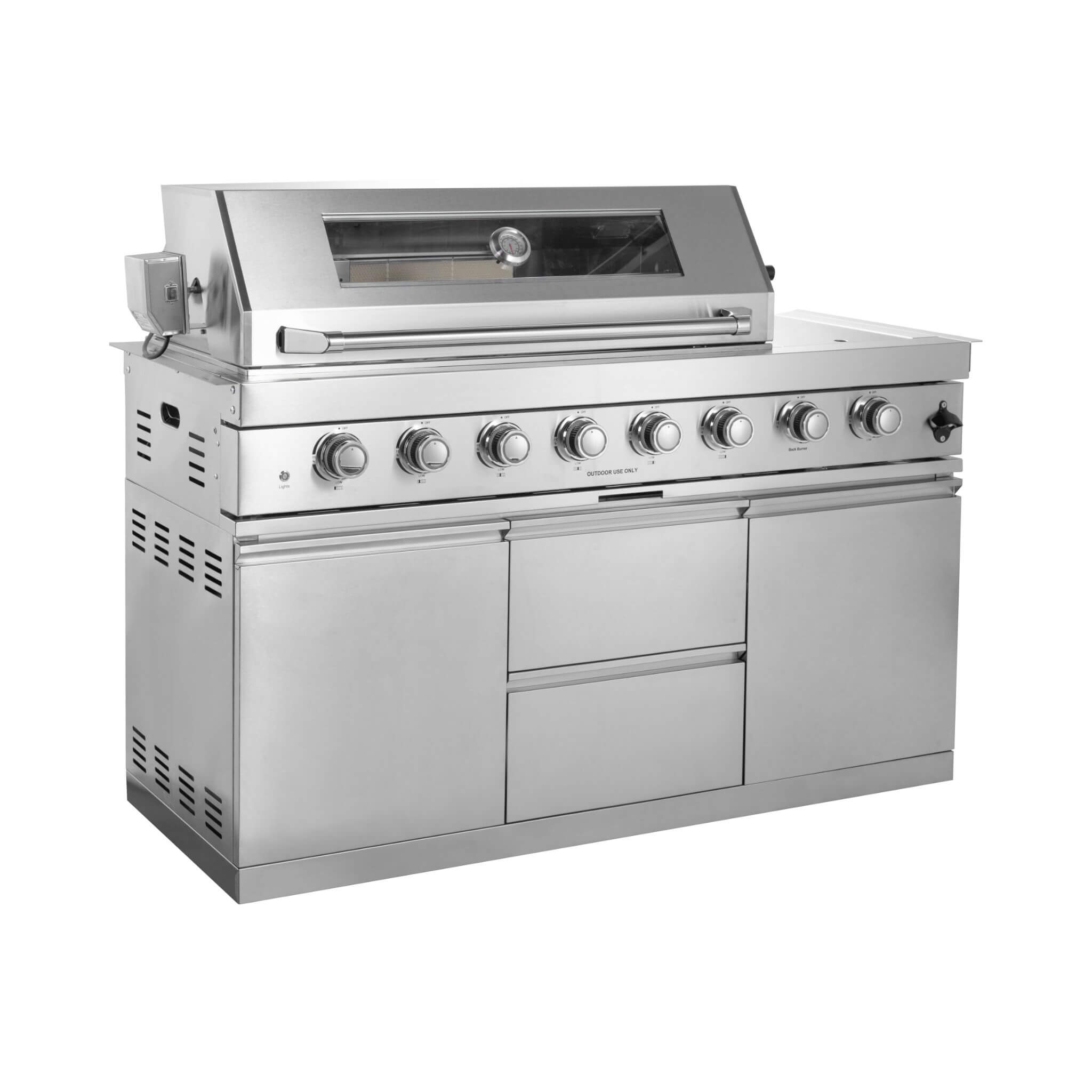 Castelle Flame Capri 96-Inch 6-Burner 85000 BTU Outdoor Kitchen Liquid Propane Grill Island With Fridge (SAK42895) – SAKSBY W