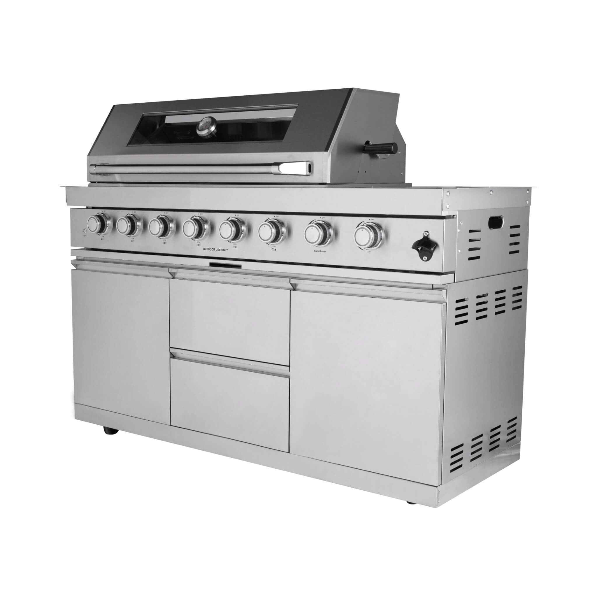 Castelle Flame Capri 96-Inch 6-Burner 85000 BTU Outdoor Kitchen Liquid Propane Grill Island With Fridge (SAK42895) – SAKSBY W