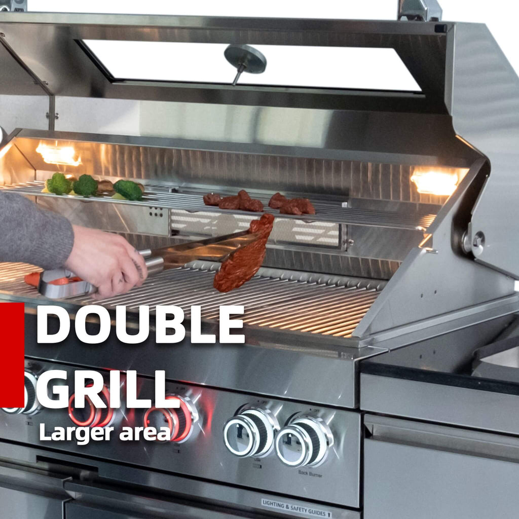 Castelle Flame Capri 96-Inch 6-Burner 85000 BTU Outdoor Kitchen Liquid Propane Grill Island With Fridge (SAK42895) – SAKSBY W